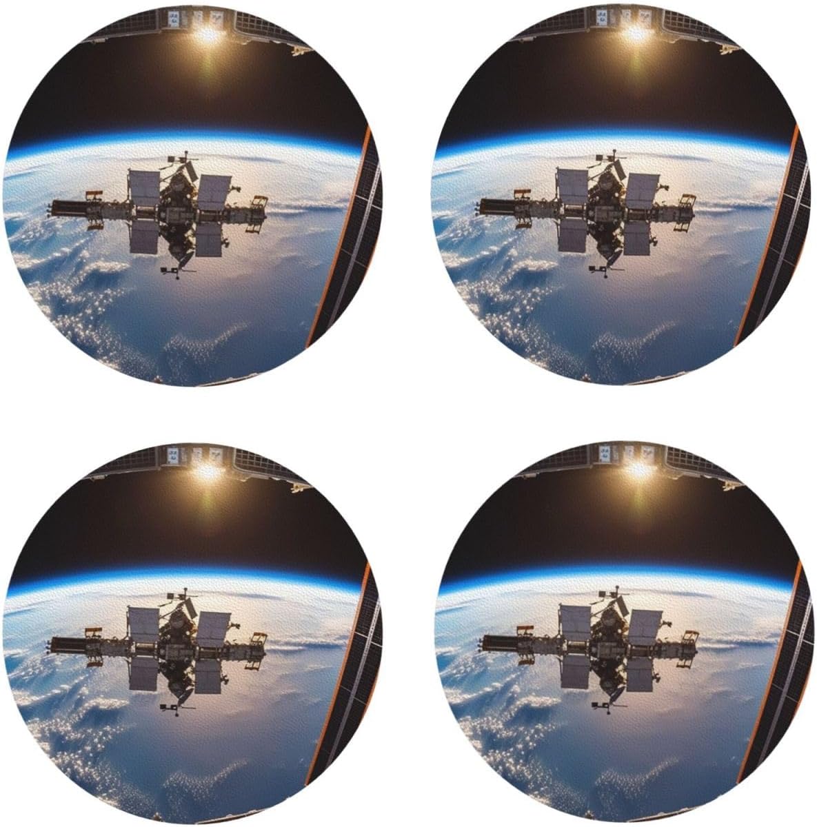 International Space Station Picture Coasters for Drinks, 4Pcs Leather Absorbent Drink Coaster Set, Modern Cup Coasters for Coffee Table, Non-Slip Cup Mat for Tabletop Protection image 2