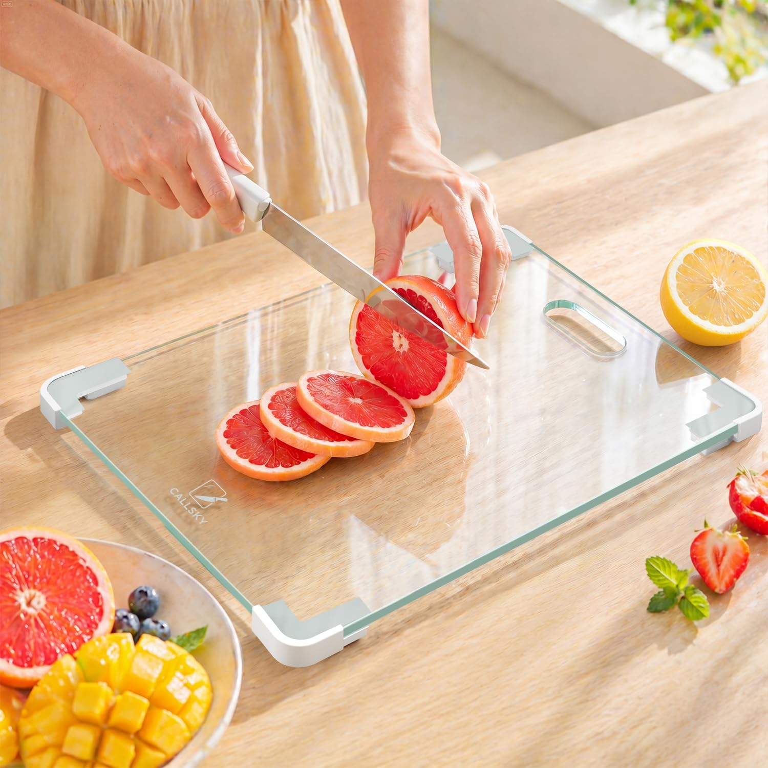 View 1 of 16x12 Clear Tempered Glass Cutting Board for Kitchen, Dishwasher Safe
