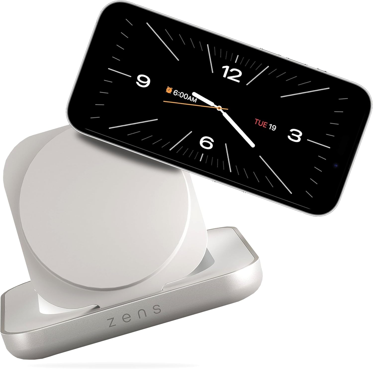 Zens Magnetic Nightstand Charger | MagSafe Qi2 15W | Landscape Only (No Vertical) | Standby Mode | Compatible with iPhone 17/16/15/14/13/12 | 20W Adapter Included | White