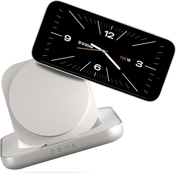 Zens Magnetic Nightstand Charger | MagSafe Qi2 15W | Landscape Only No Vertical | Standby Mode | Compatible with iPhone 17/16/15/14/13/12 | 20W Adapter Included | White