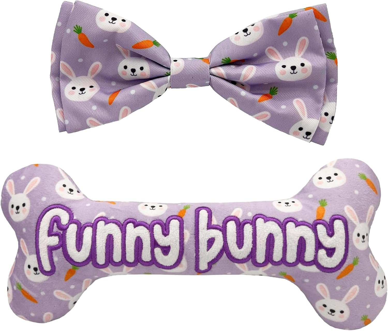 Huxley & Kent Easter Spring Dog Bundle | Funny Bunny Bone and Funny Bunny Bow Tie| Small Plush Dog Toy and Hook & Loop Collar Attachment