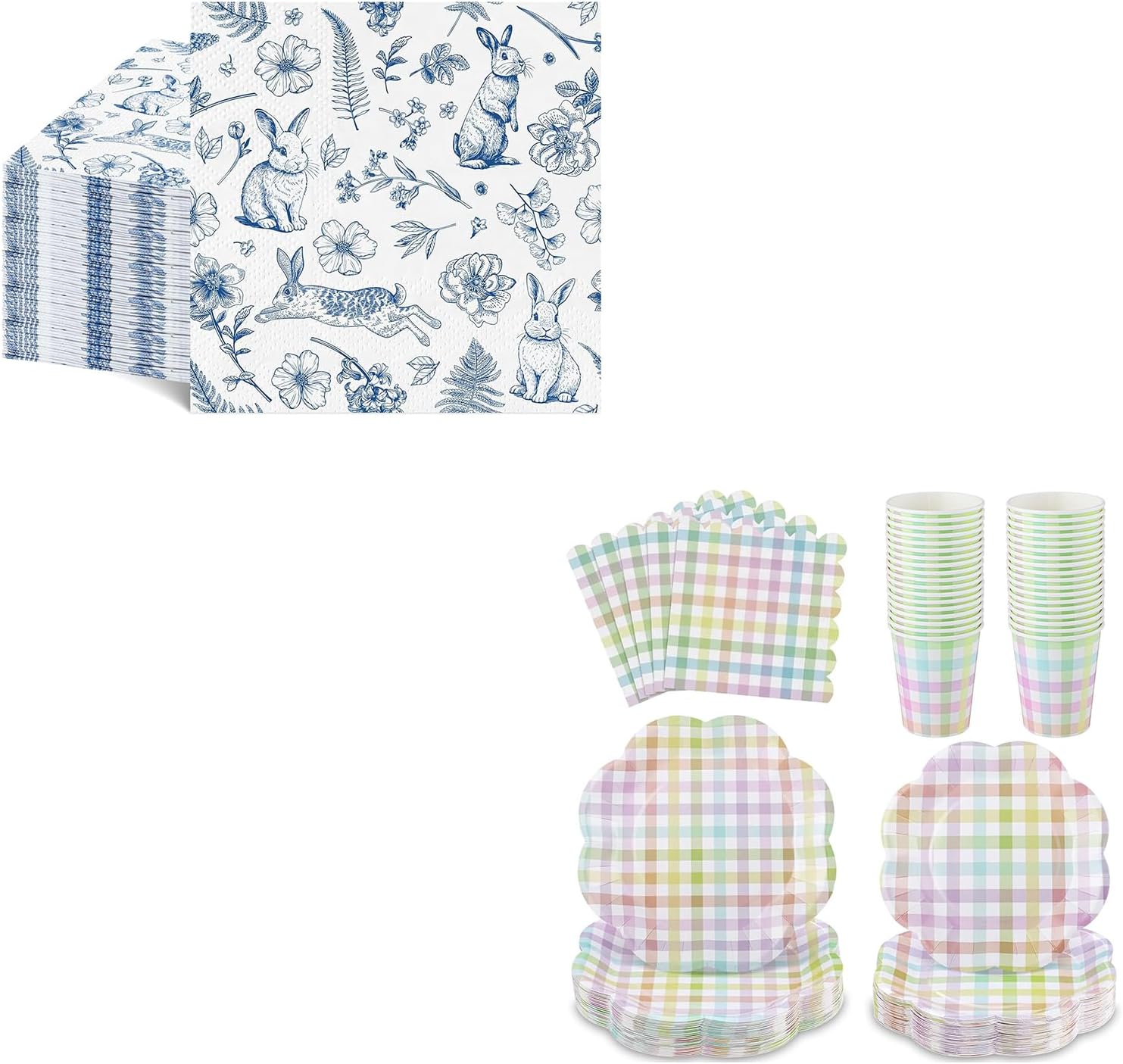 250 Pcs Easter Plaid Paper Plates and 100 Pcs Easter Napkins