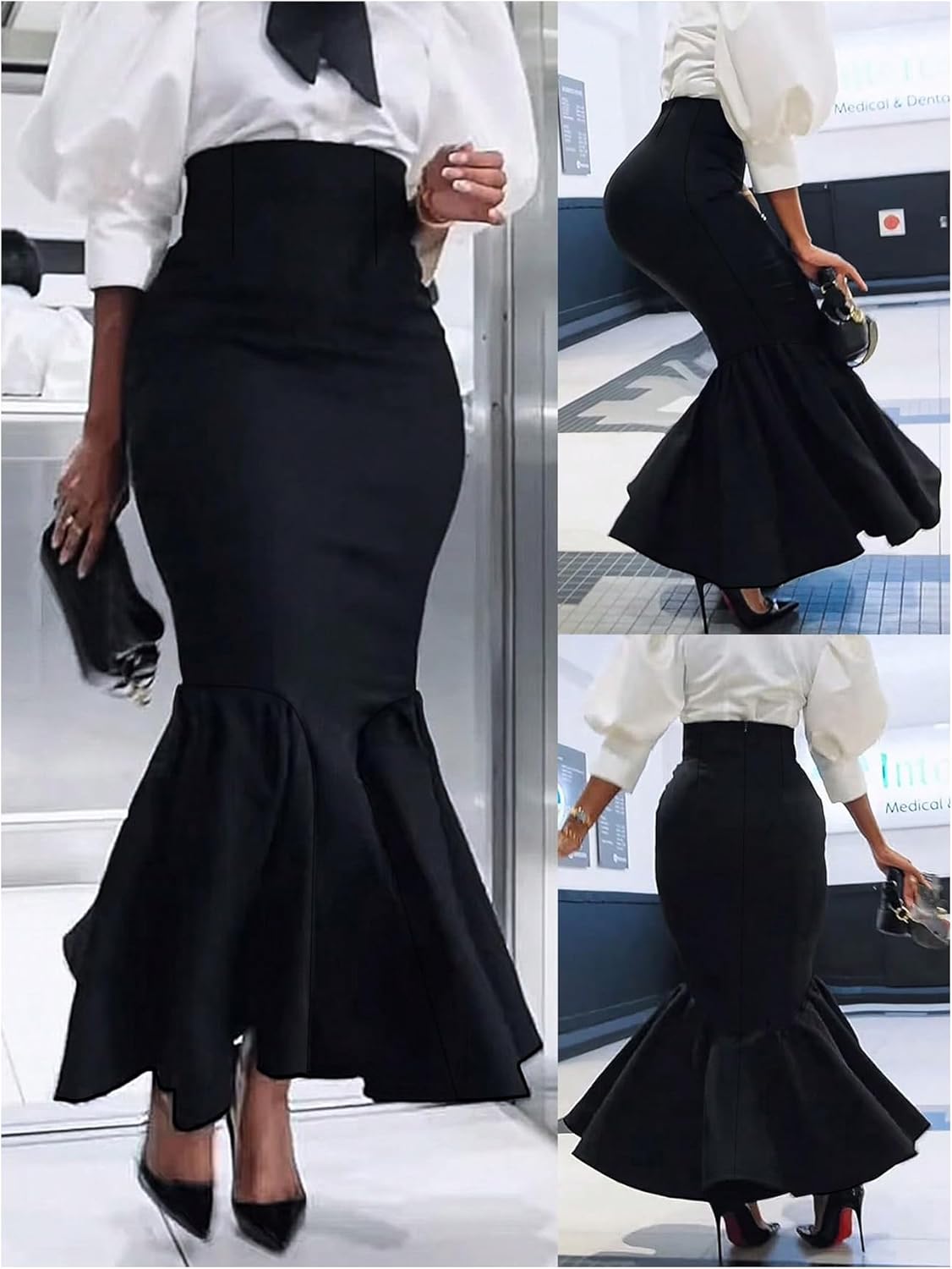 GORGLITTER Women's Ruffle Bodycon Maxi Skirts Fishtail High Waisted Pencil Long Going Out Skirts - Image 4