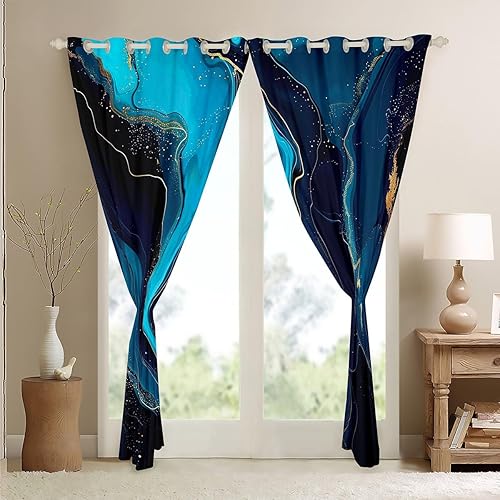 Miniatura 4 de Feelyou Cortinas de mármol azul con textura de mármol, cortinas de ventana para decoración de habitación de niños y niñas, arte abstracto,