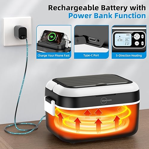 Miniatura 3 de Fiambrera eléctrica inalámbrica para adultos, 8000 mAh, recargable, 1.5L, calentador de alimentos con temporizador y calefacción ajustable para