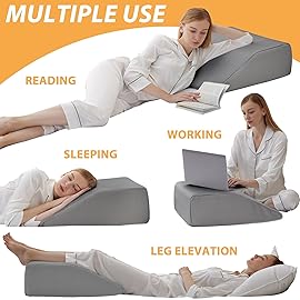 Bedluxe Leg Elevation Pillows, Leg Pillows for Sleeping, Cooling Gel Memory Foam Top, Wedge Pillow for Legs, Leg Wedges for Circulation, Swelling, After Surgery - Removable Cover (10 Inch, Grey)