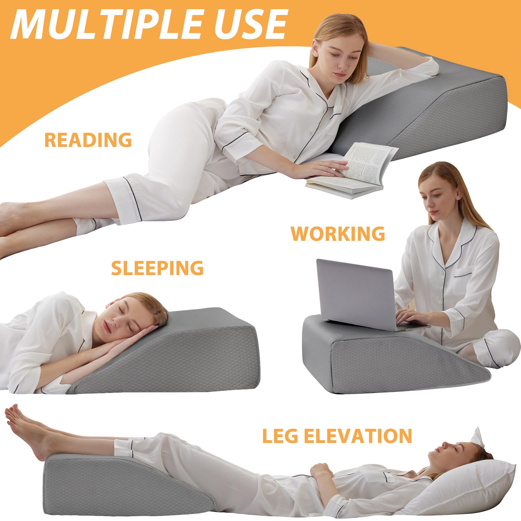 Bedluxe Beinerhöhungskissen, Beinkissen zum Schlafen, kühlendes Gel-Memory-Foam-Oberteil, Keilkissen für Beine, Beinkeile für Durchblutung, Schwellungen, nach Operationen – abnehmbarer Bezug (25,4 cm,
