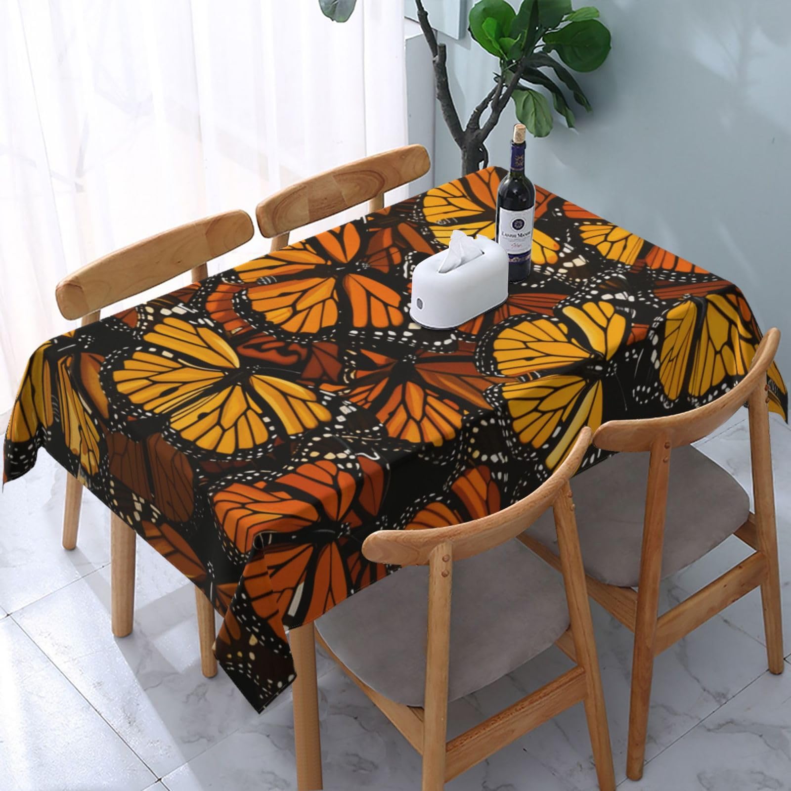 WPKJU Heaps of Orange Monarch Butterflies Printed Tablecloth Water Resistant Table Cover Washable Rectangle Table Cloth for Tables 54x72 in