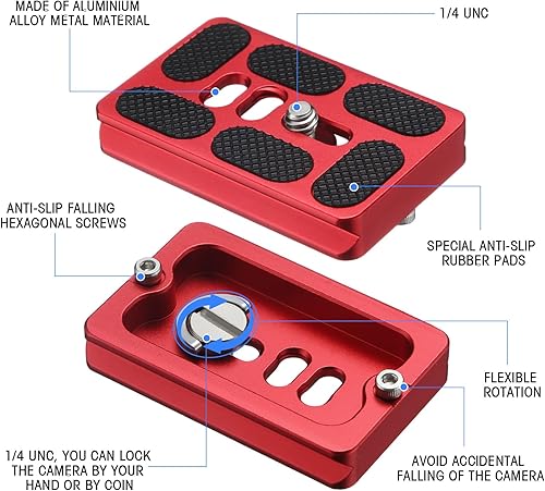Vista 66 de Frienda 2 piezas de placa de liberación rápida de metal con tornillo de cámara de 1/4 a 20 placa de montaje de trípode se adapta estándar para Negro