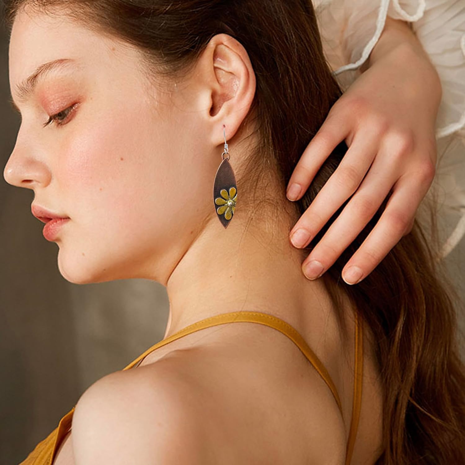 Bohemian Tribal Vintage Copper Leaf Sunflower Geometry Dangle Drop Earrings Teardrop Round Disc Flower Earrings For Women - Image 2