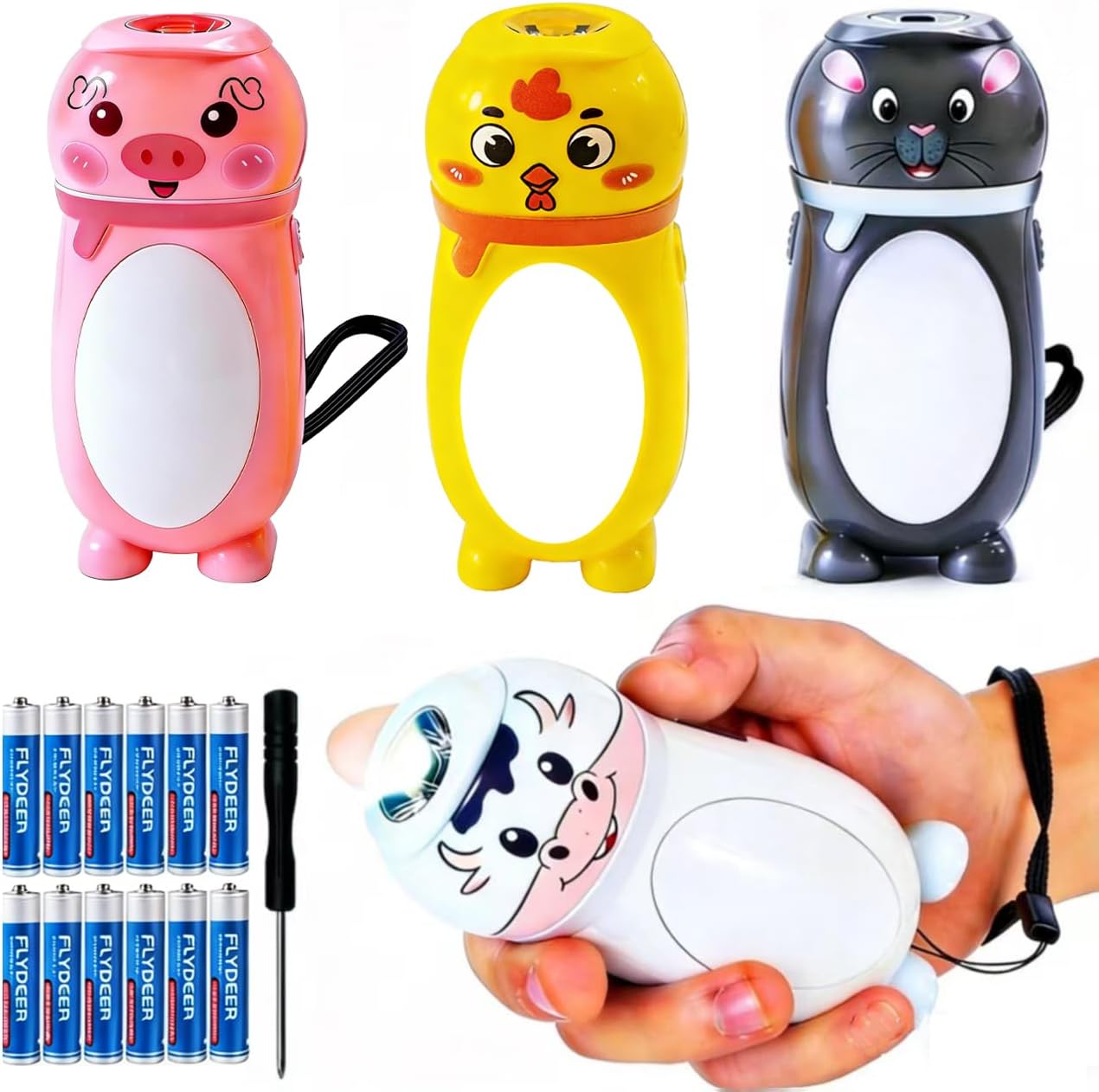 4 Pack Small Mini LED Flashlights for Kids Toddlers Cute Small Animal Flashlight- 2 in 1 Flashlight Camping Lantern Flashlights - Christmas Gift Stocking Stuffers for Girls Boys Party Favors