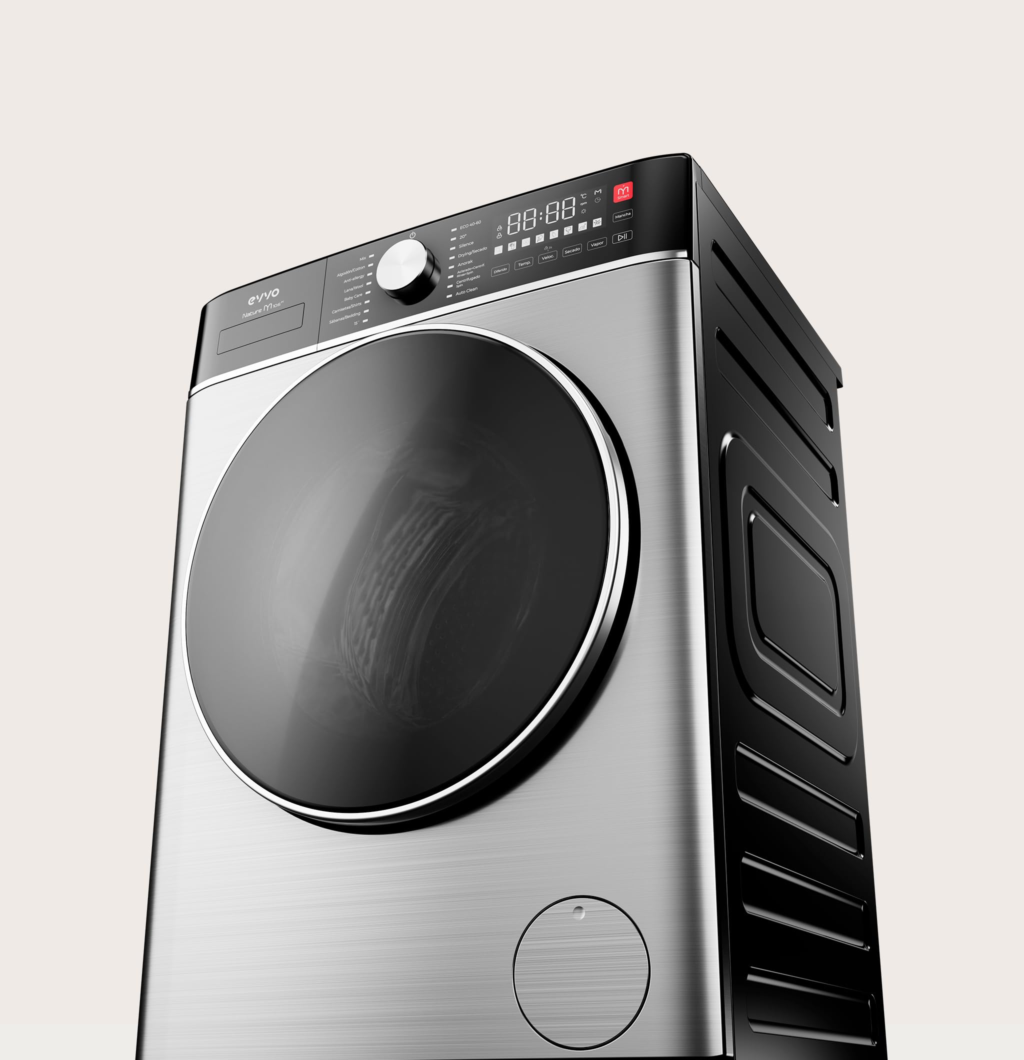 EVVO Nature M10/6X Washer-Dryer, 10 kg Wash + 6 kg Drying, 1400 rpm, BLDC Inverter Motor, Steam Wash, M-Smart One-Touch, Quick Wash 15', Delayed End 24 h, Stainless Steel — view 3