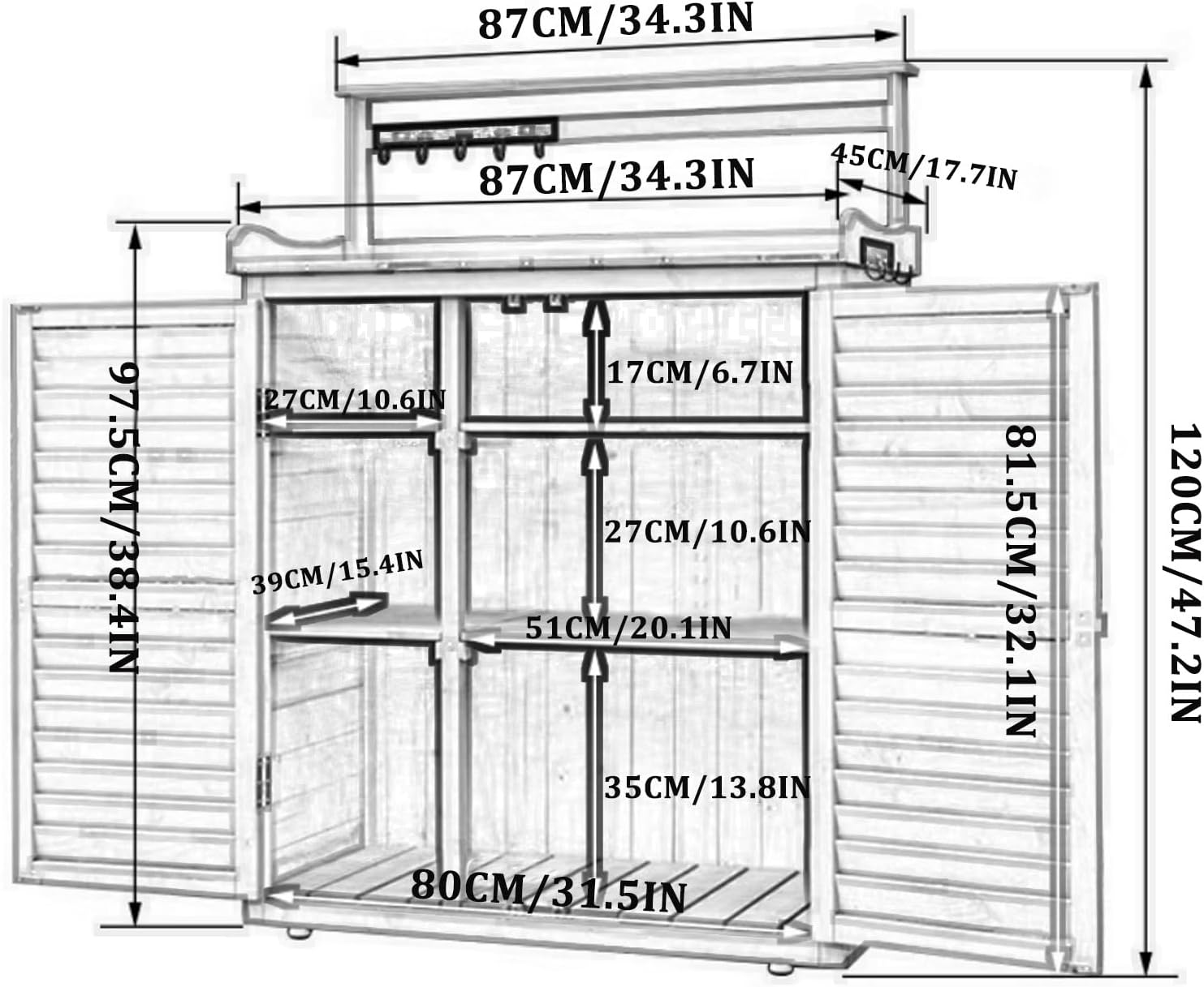 Outdoor Garden Storage Cabinet with Operation Table Balcony Shoe Cabinet Rainproof and Sun-Proof(Wood Color)