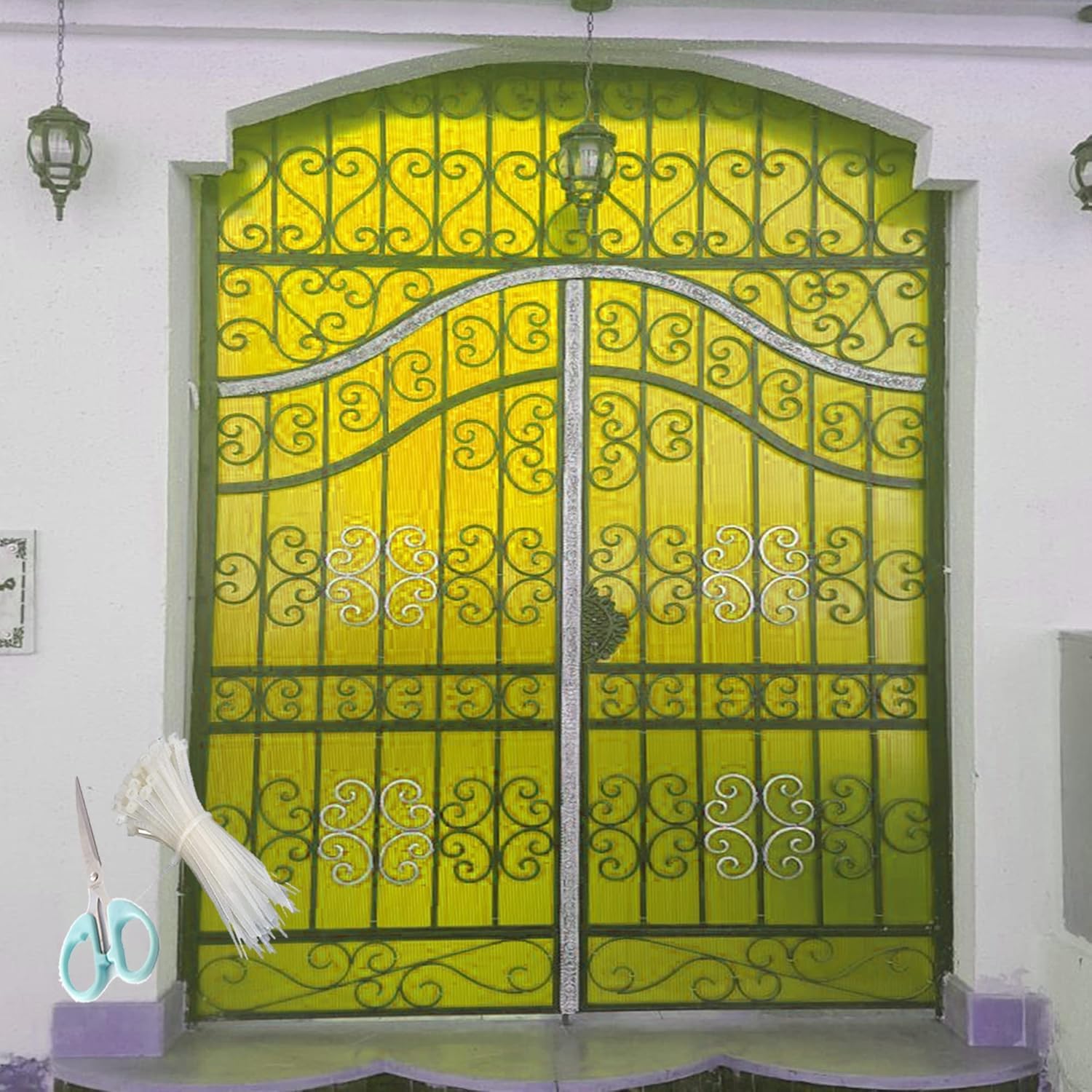 NISKANET UV Resistant 5 X 20 Feet PVC Gate Sheet|Yellow Color|It is for Grill, Balcony Covering, Privacy, Home Security Gate Sheet| with 1Scissor and 100 Tags-image-22