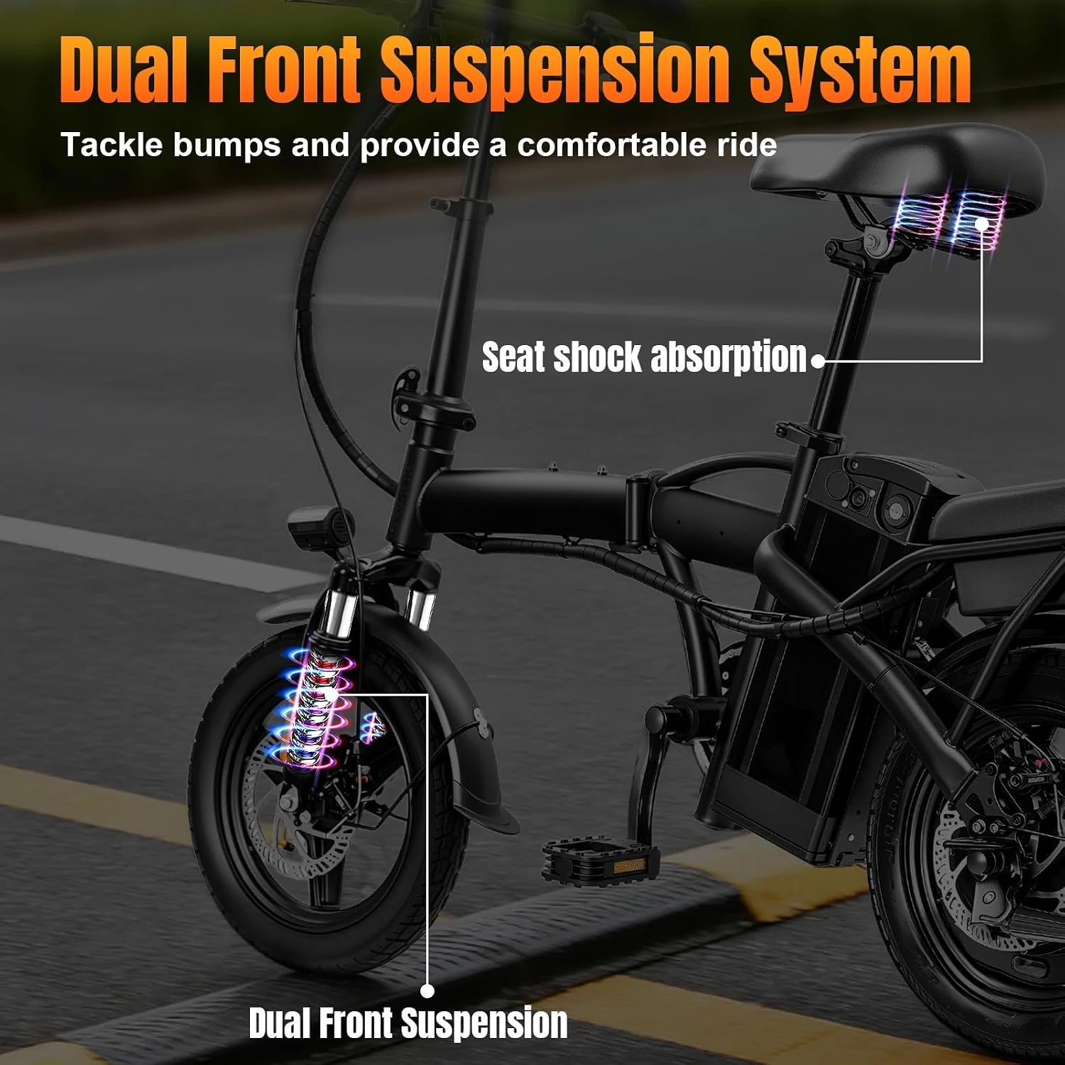 Foldable Electric Bike for Adults，23MPH & 38Miles Long Range Electric Bicycles，500W Motor 48V/12Ah Battery，14" Folding Mini ebikes for Teens，3-Speed & PAS Mode， Commuter City Certified E-Bike