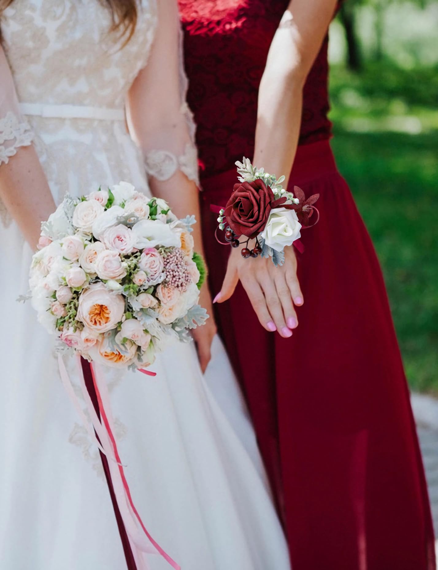 Amazon.com: YSOJMAN Set of 2 Wrist Corsage Wristlet for Wedding Bridesmaid  Mother Grandmother for Bridal Shower Wedding Artificial Roses Flower Prom ( Burgundy) : Home & Kitchen