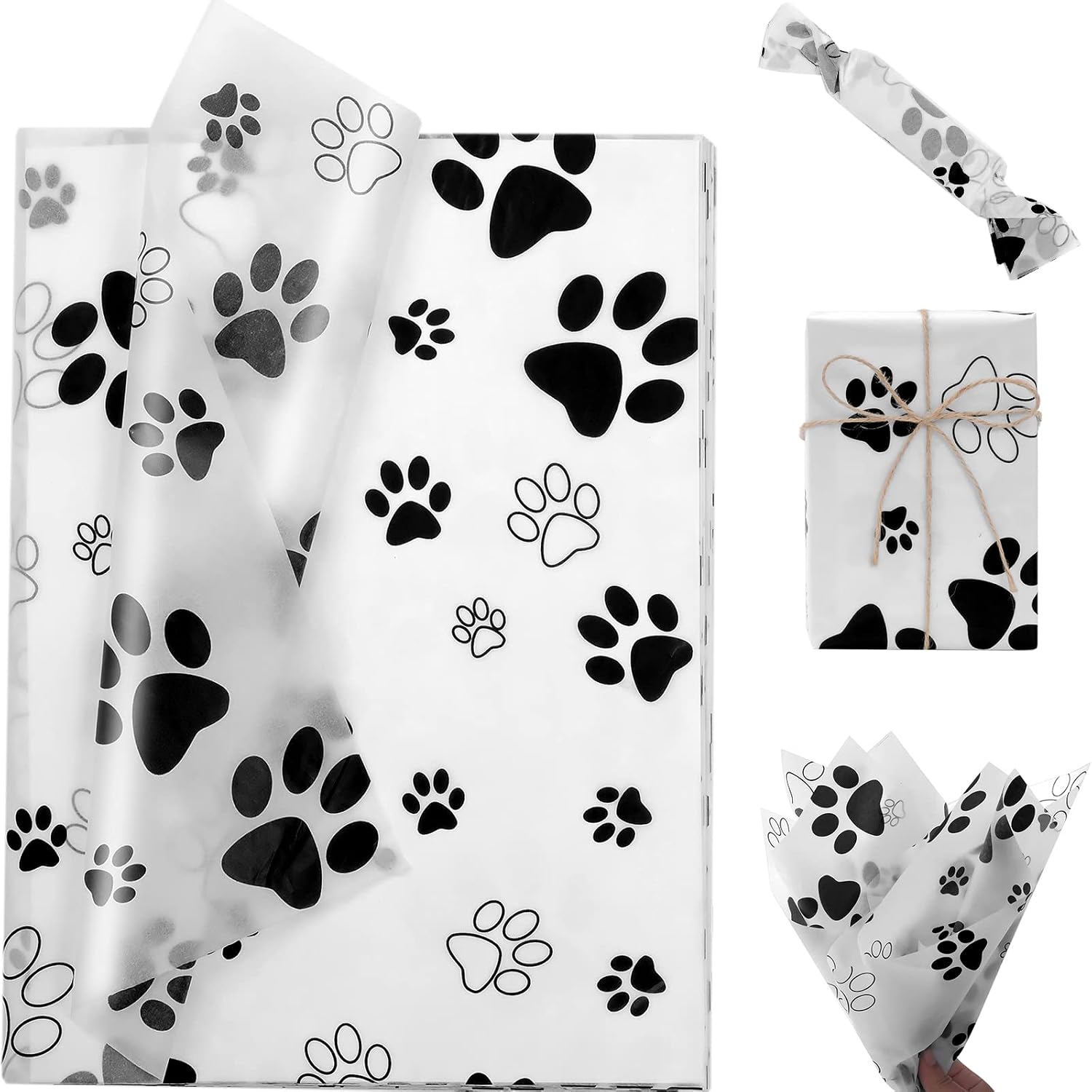 Bolsome 100 Sheets Paw Print Tissue Paper for Gift Wrapping Puppy Dog Tissue Paper for Gift Bags for Birthday Party Baby Shower Wedding DIY Crafts, 20 ×14 Inches