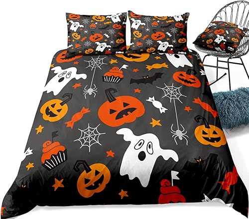Miniatura 94 de Pumpkin Bedding Halloween Duvet Cover Set Funny Evil Pumpkin Pattern Design Black Halloween Bedding Set Queen 1 Duvet Cover 2 Pillowcases