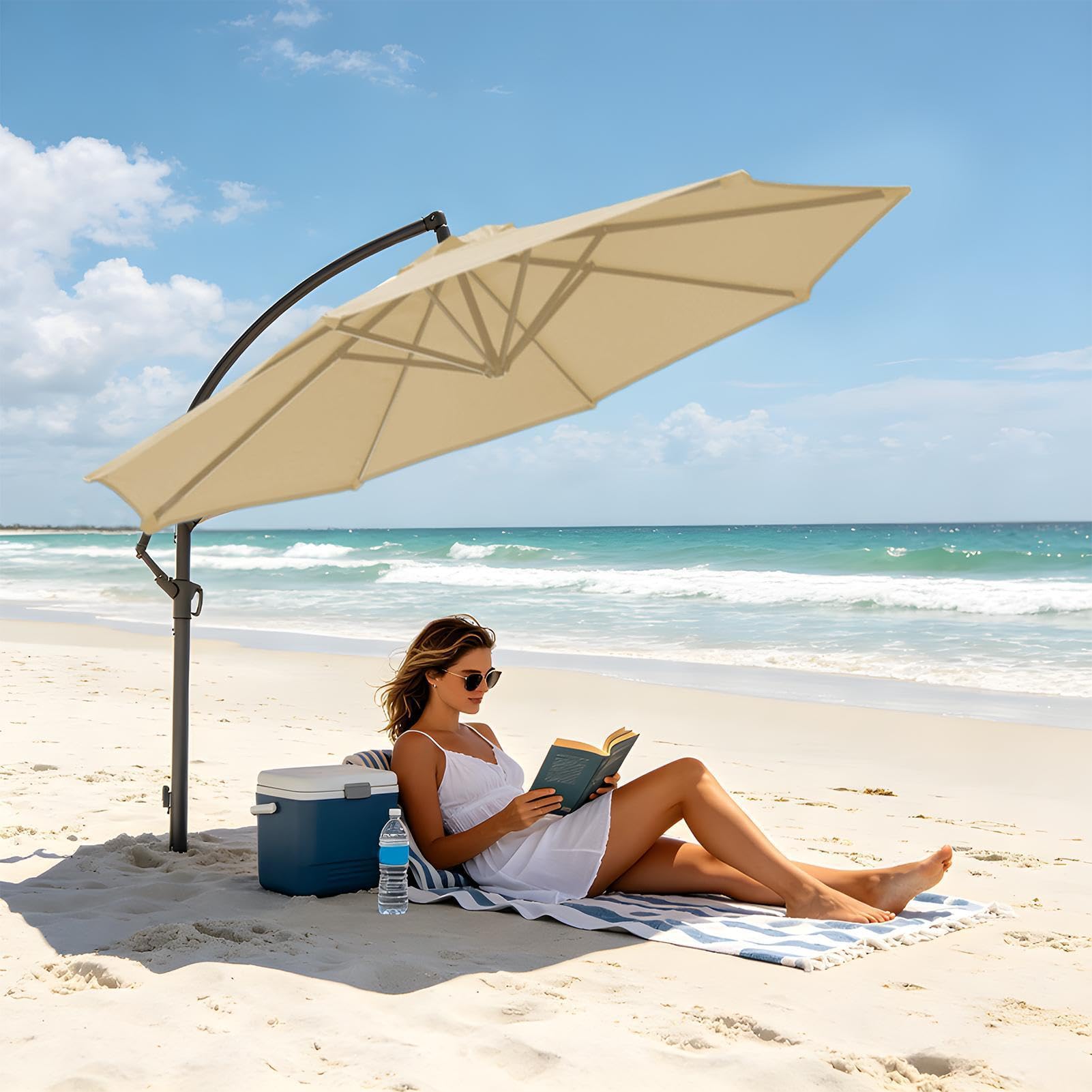 Cantilever parasol – ochrona przed promieniowaniem UV, wodoszczelna, łatwa regulacja nachylenia i mechanizm korbowy – przesunięty parasol outdoorowy, na pokład, basen, do ogrodu, parku, na