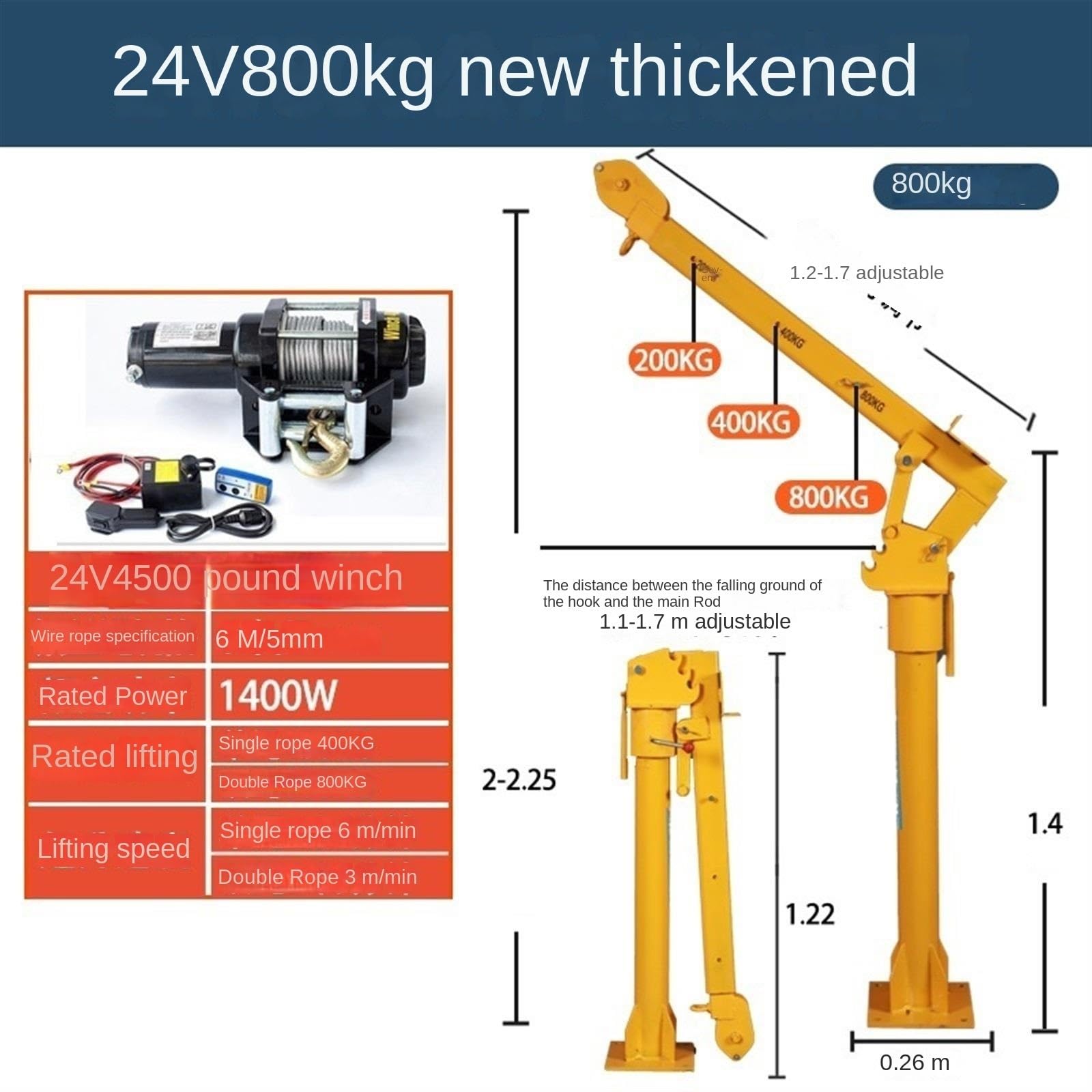 Paranco elettrico 12V/24V per Truc, 500kg/800kg/1 tonnellata Capaci, Sollevatore a sbalzo portatile, Dispositivo di sollevamento piccolo a doppio controllo per Ga e uso domestico