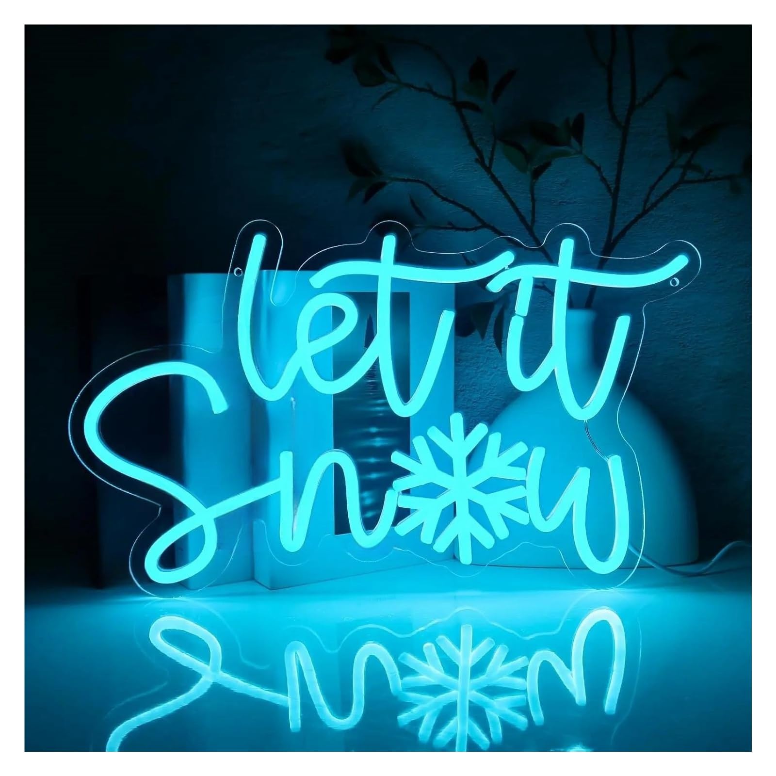 Luz de Diseño de Digital Let It Snow Letrero De Neón Luz LED Regulable Decoración De Pared Alimentado Por USB Para Windows Dormitorio Sala De Estar Fiesta 42cm×25.5cm