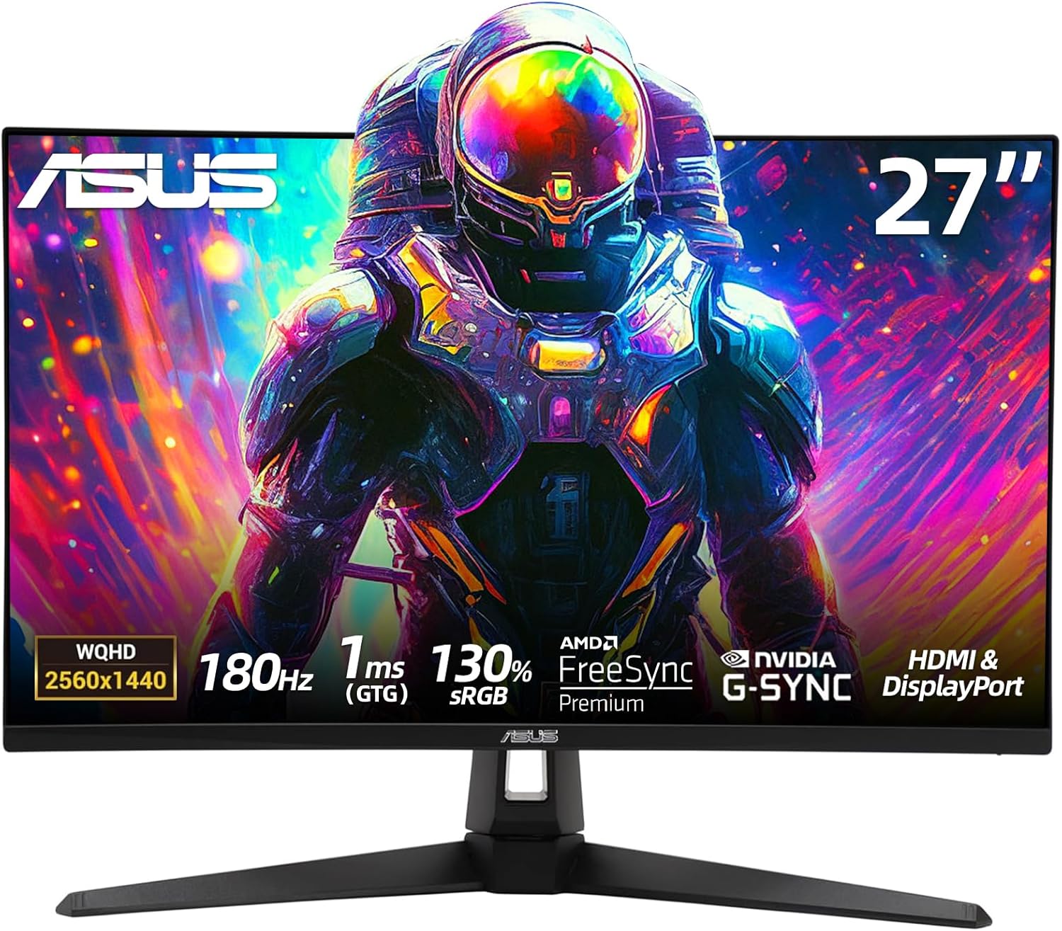 ASUS TUF 27" Gaming Monitor, QHD (2560 x 1440), Fast IPS, 180Hz, 1ms, 130% sRGB, G-SYNC, ELMB Sync, HDR 10, Anti-Glare, Speakers, VESA Mountable, 1xDisplayPort, 2xHDMI, Swivel/Tilt Adjustment Stand