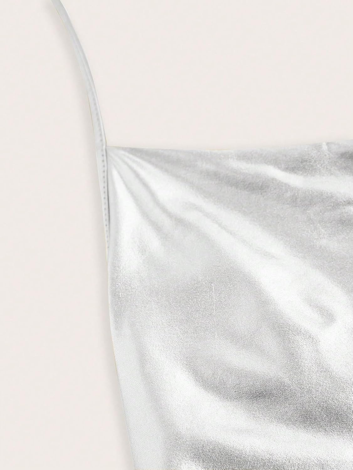 Women's Metallic Draped Front Tank Shiny Halter Top for Dancing, Raves, Festivals, Costumes