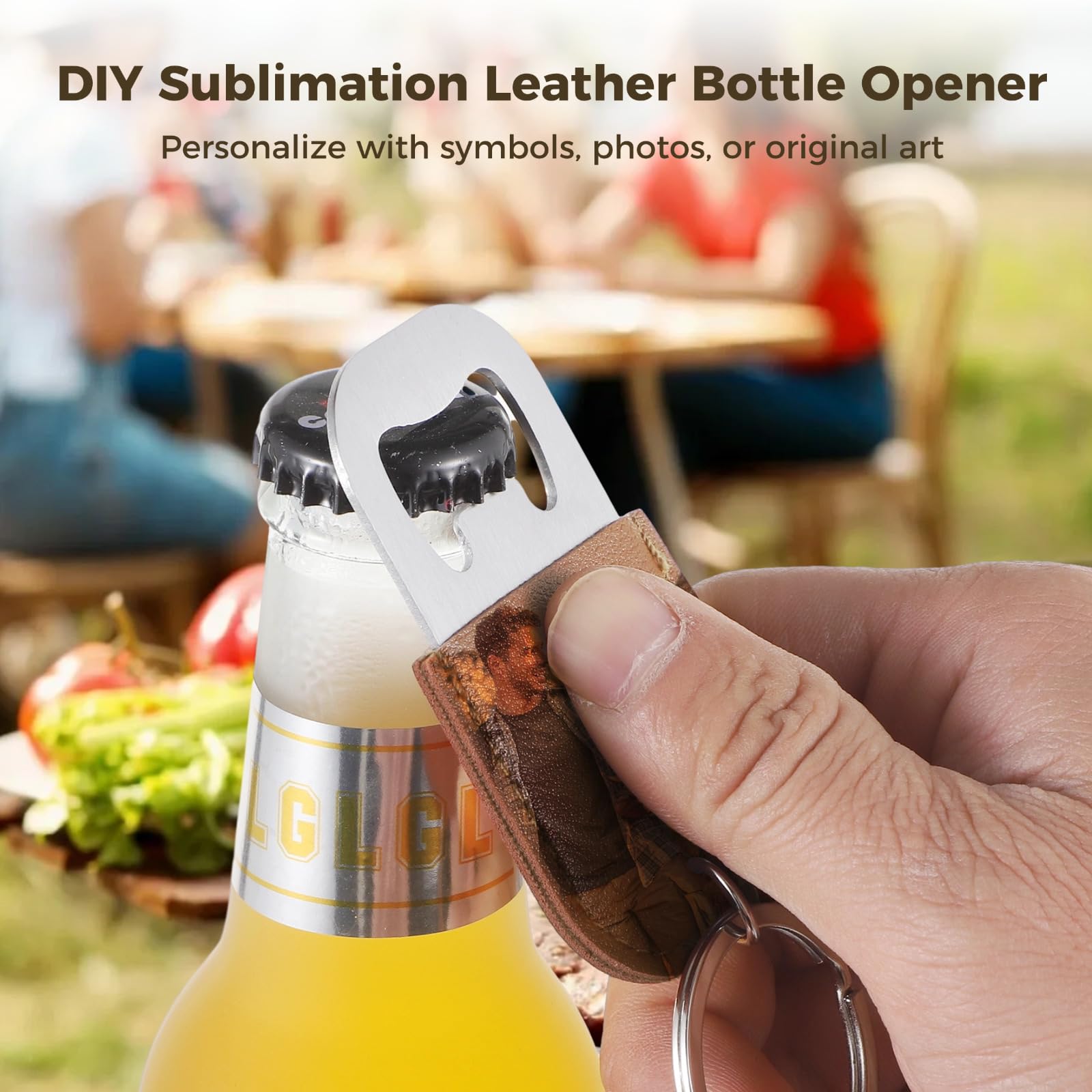 24 Stk. Flaschenöffner Schlüsselanhänger aus Edelstahl und PU Leder, für Sublimation mit PU Ledercover, personalisiertes Geschenk, praktisch für Alltag, Bar, Restaurant, Camping und Party