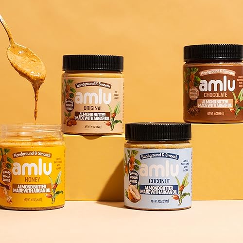 Miniatura 4 de Amlu Foods - Mantequilla de almendras con aceite de argán dulce molida a mano endulzada con miel orgánica y apta para dieta cetogénica alta en
