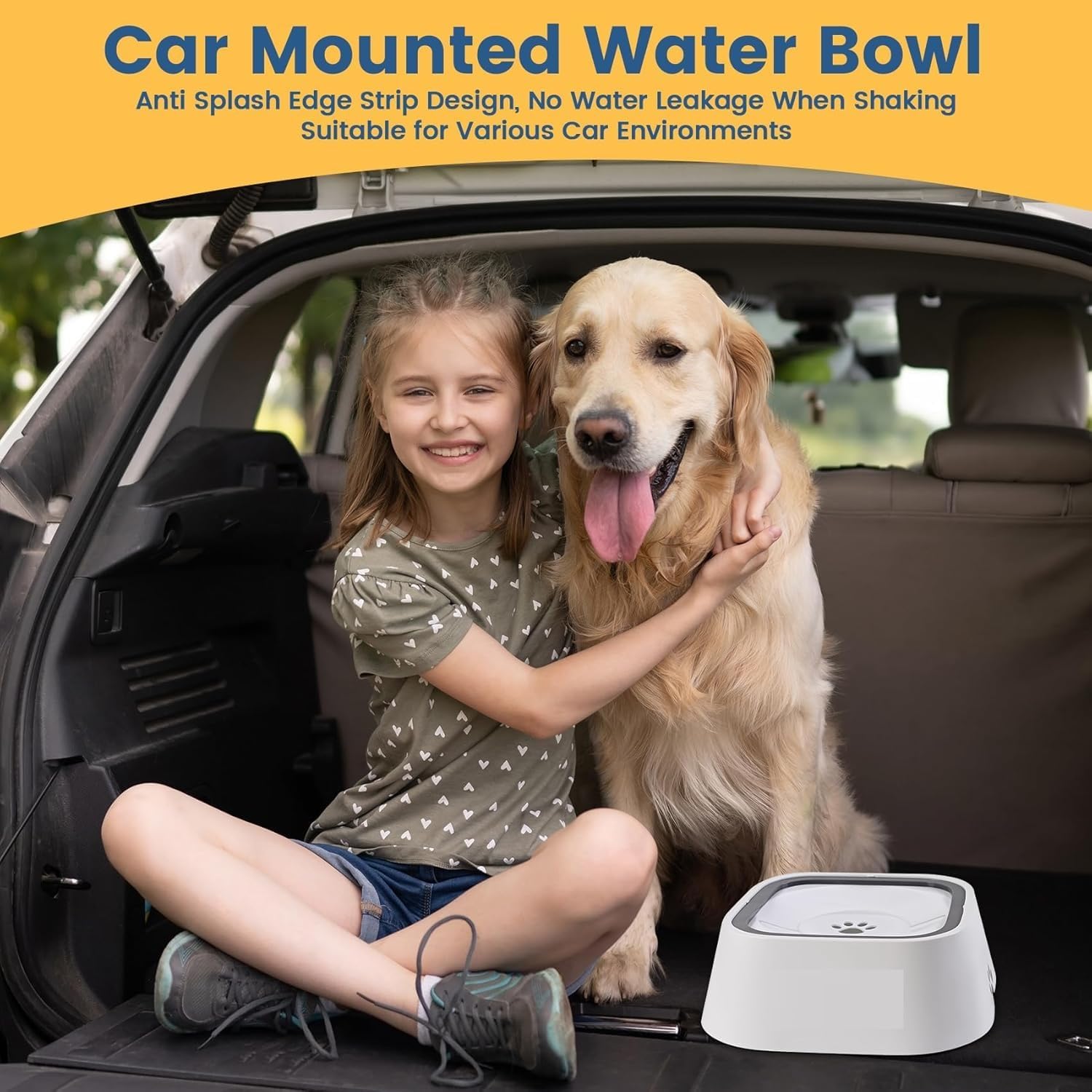 COZIESS Plastic Dog Water Bowl no Spill,35oz Slow Water Bowl for Dogs,BPA-Free,Anti-Splash & No-Slip Design,1L Vehicle Carried Travel Spill Proof Pet Bowls,for Small Medium Cats and Pets (White,1L) 1