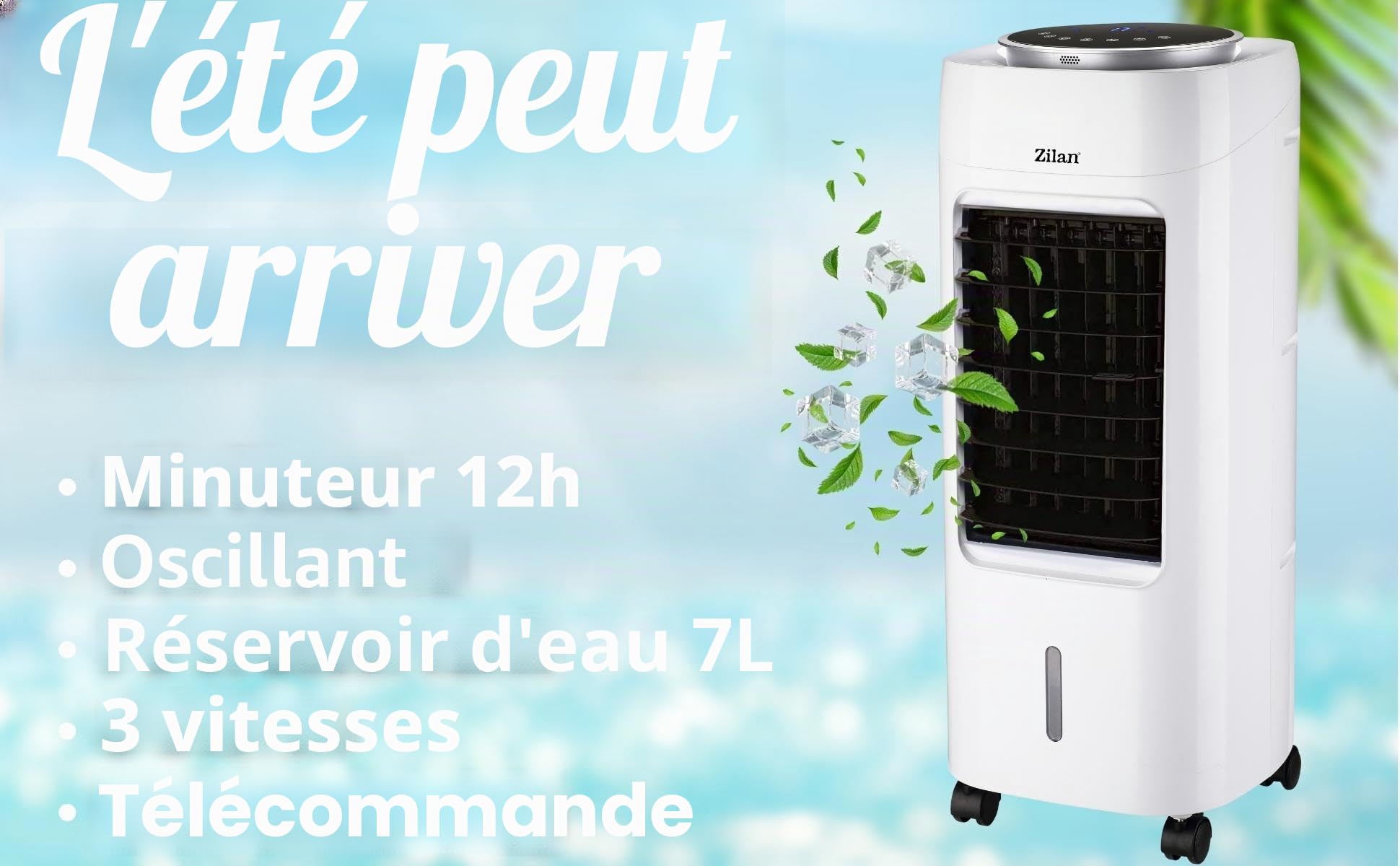 Ventilateur sur pied 3 en 1 avec refroidissement à eau Très silencieux – Climatiseur mobile sans tuyau Refroidisseur d'air avec télécommande – Purificateur d'air 12 h
