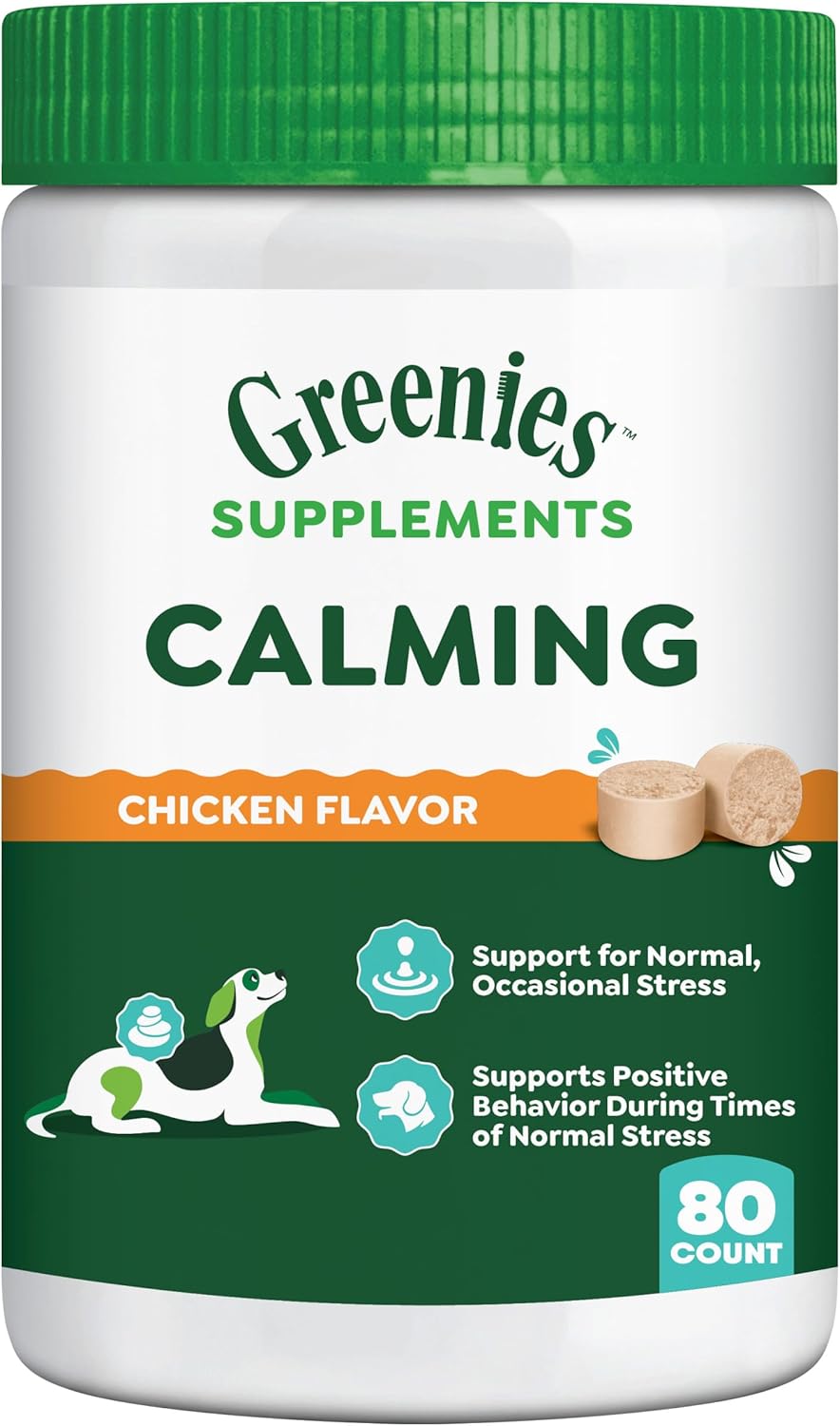 Greenies Supplements Calming Chews for Dogs Chicken Flavor, Dog Calming Chews, 14.7 oz. Container of 80 Count