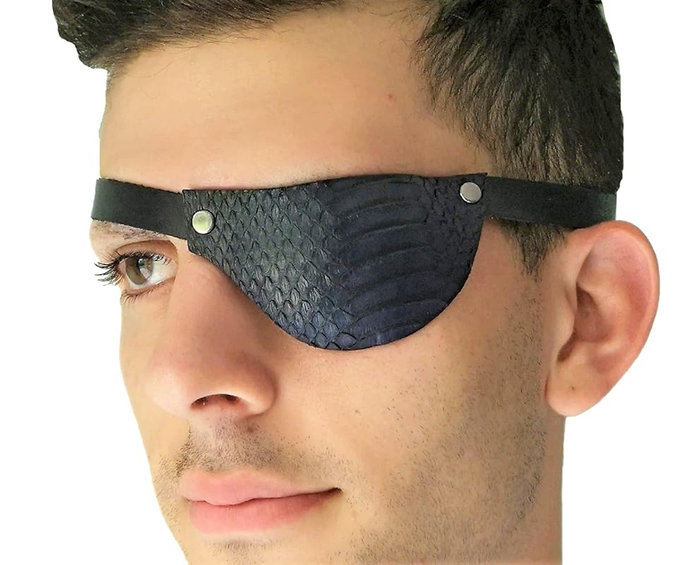 Handmade Black Snake Skin Leather Eye Patch with Buckle
