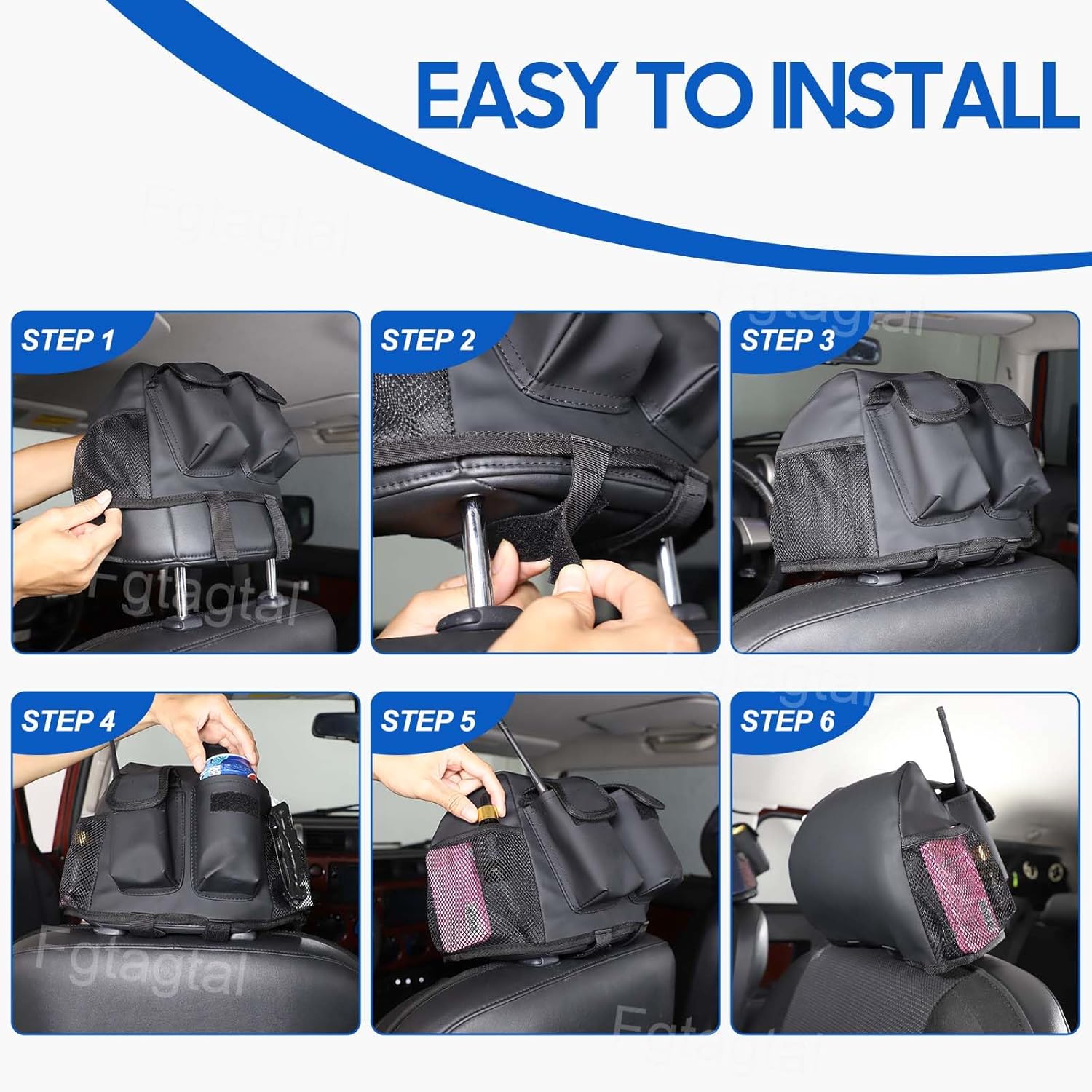 Car Headrest Storage Bag Compatible with Toyota FJ Cruiser 2007-2021, Seat Back Hanging Bag Organizer Oxford Cloth Car Storage Bag Pouch Pocket Space Saving, 1PCS