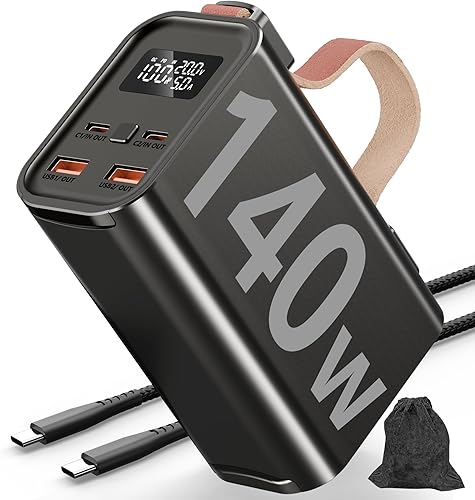 Cargador portátil de 140 W y 50,000 mAh para MacBook - PD3.1QC4.0 Banco de energía de carga rápida con batería de grado automático, 4 salidas USB-C