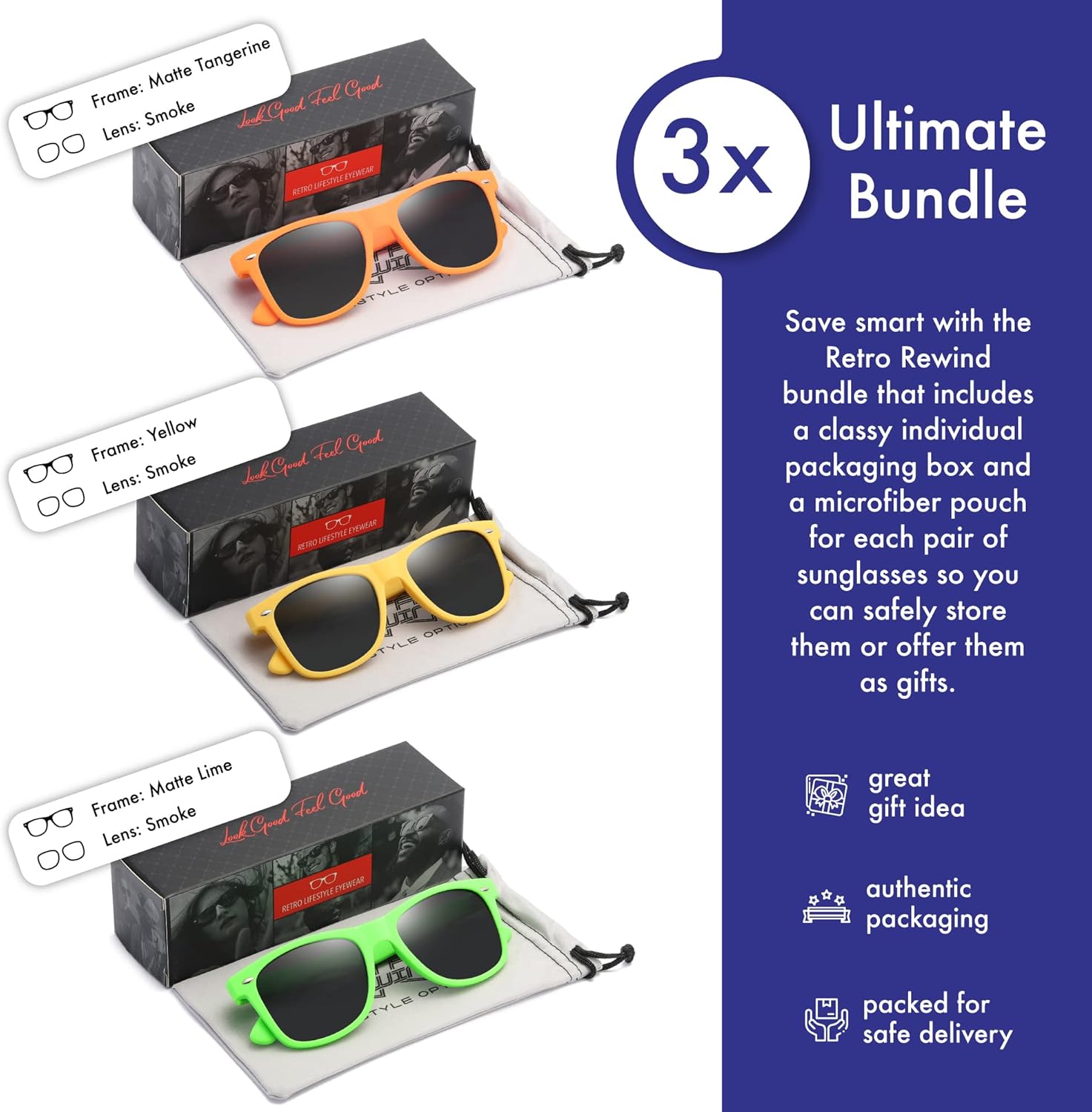 Retro Rewind Classic Polarized Sunglasses for Men Women UV400 Stylish Trendy Unisex Sun Glasses
