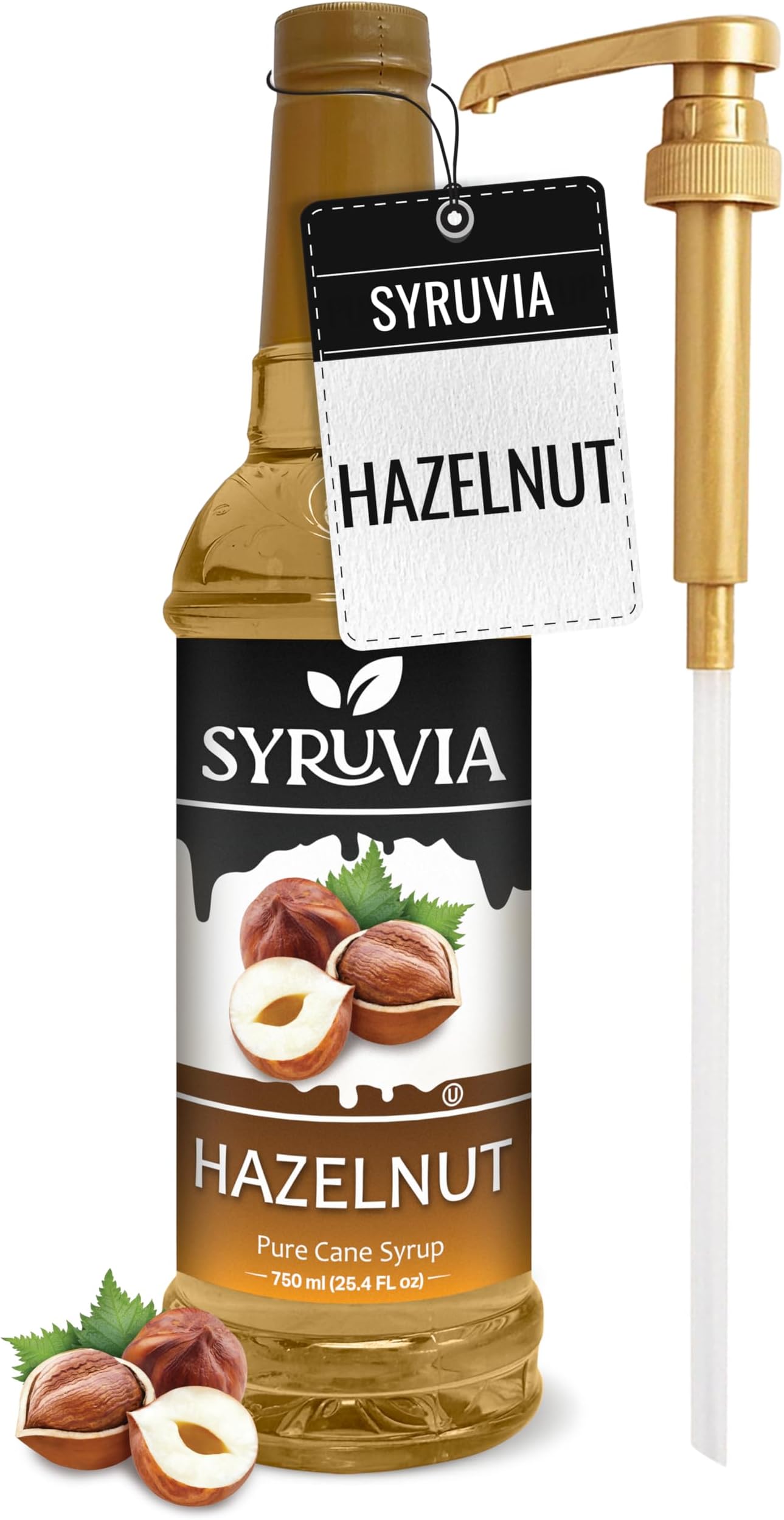 Syruvia Coffee Syrup, Hazelnut Flavored Syrup for Drinks, Lattes, and Desserts – 25.4 fl oz, With Pump