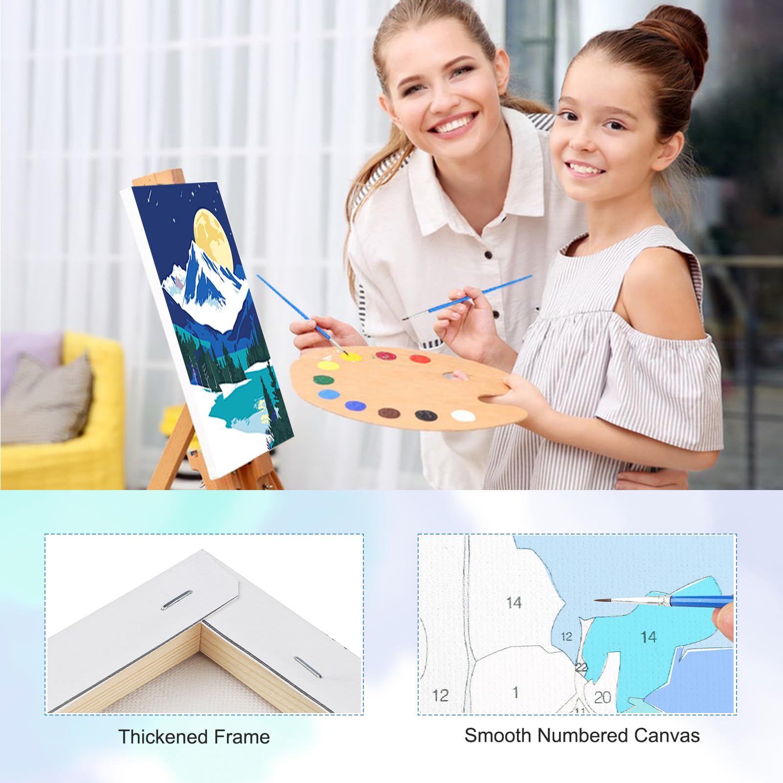 TOSTOG Landscape Scenes 4 Pack Framed Canvas Painting by Numbers Art Kit for Adults and Kids, Beginner Acrylic Painting Supplies with Wooden Frame for Home Wall Decor 20 * 25 cm/8 * 10 in - 3