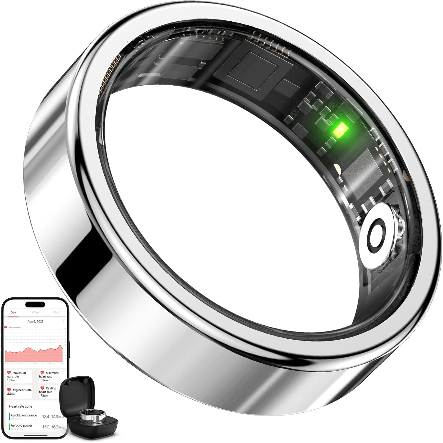 Smart Ring Health Tracker,Heart Rate&amp;Sleep Tracking Wearable,Waterproof Fitness Ring for Women/Men,Free Subscription,Scratch-Resistant and Scratch-Free Smart Ring Fitness Tracker(Silver,10)
