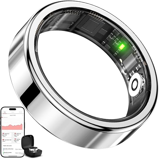 Smart Ring Health Tracker,Heart Rate&Sleep Tracking Wearable,Waterproof Fitness Ring for Women/Men,Free Subscription,Scratch-Resistant and Scratch-Free Smart Ring Fitness Tracker(Silver, 9)