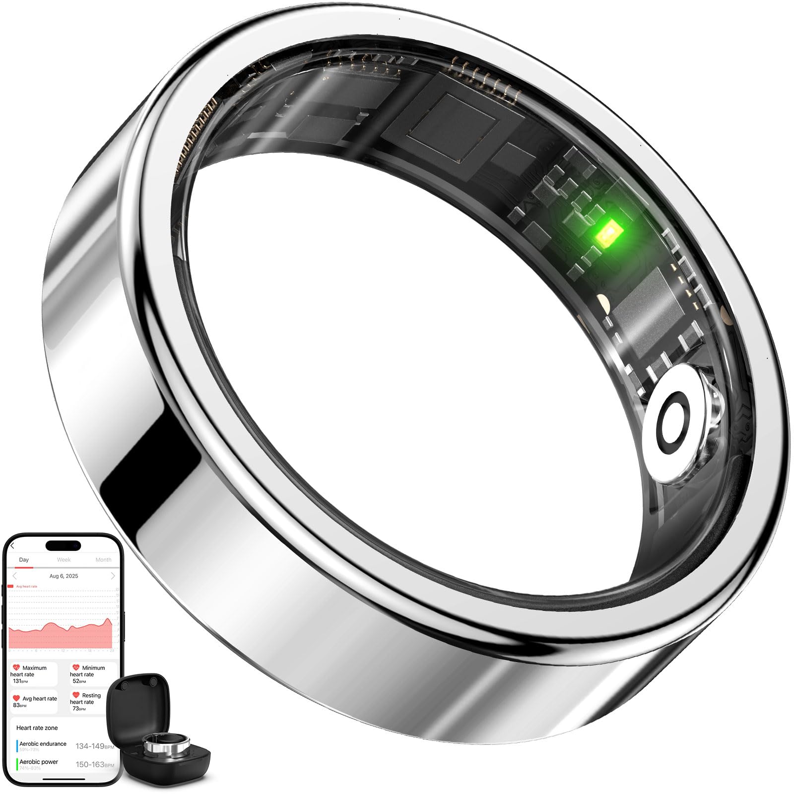 Smart Ring Health Tracker,Heart Rate&amp;Sleep Tracking Wearable,Waterproof Fitness Ring for Women/Men,Free Subscription,Scratch-Resistant and Scratch-Free Smart Ring Fitness Tracker(Silver, 9)