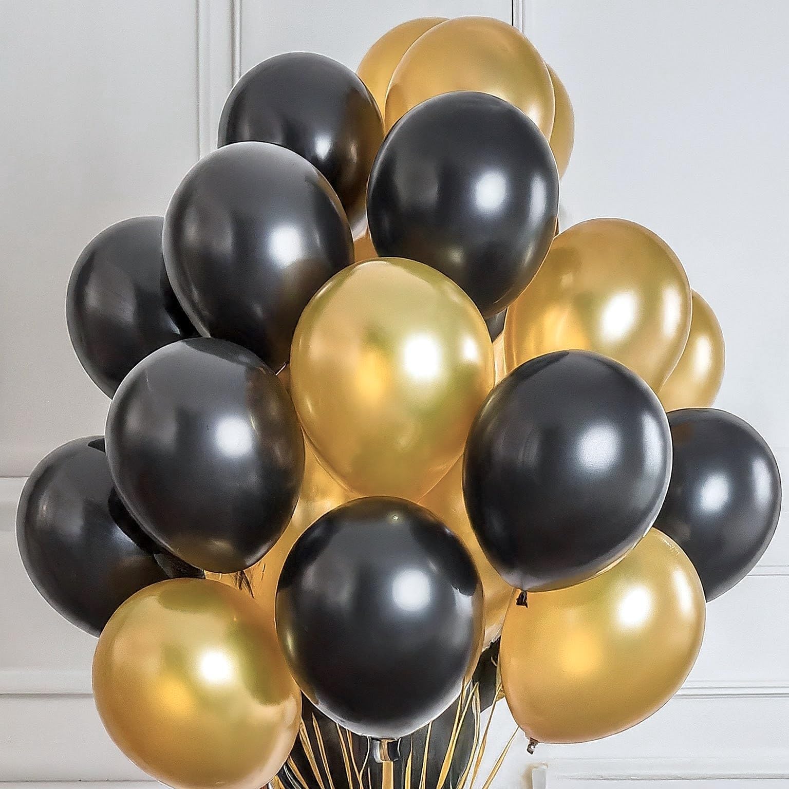 AMFIN (Pack of 50) Metallic Balloons, Birthday Decoration Item - Gold & Black