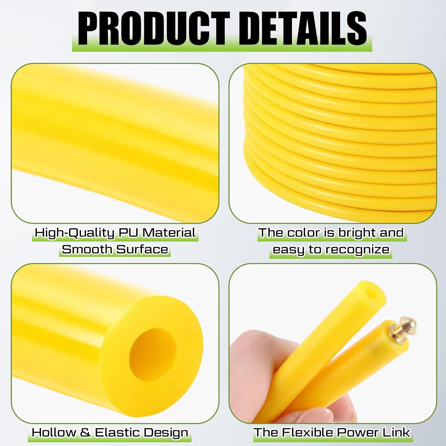 100 ft Hollow Round Belt 3/8 Inch Dia, High Performance Strength Flexible PU Drive Polyurethane Belt for Food Conveyor Transmission Systems Smooth Surface Tough Wear Resistant Yellow