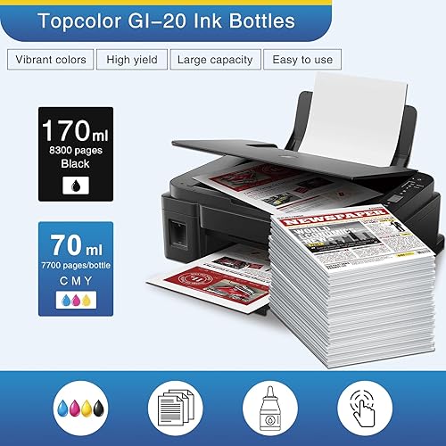 Miniatura 3 de Repuesto de tinta de tinte compatible para impresoras Canon GI-20 GI20 GI20 para impresoras Canon G6020 G7020 G5020 MegaTank, repuesto de tinta