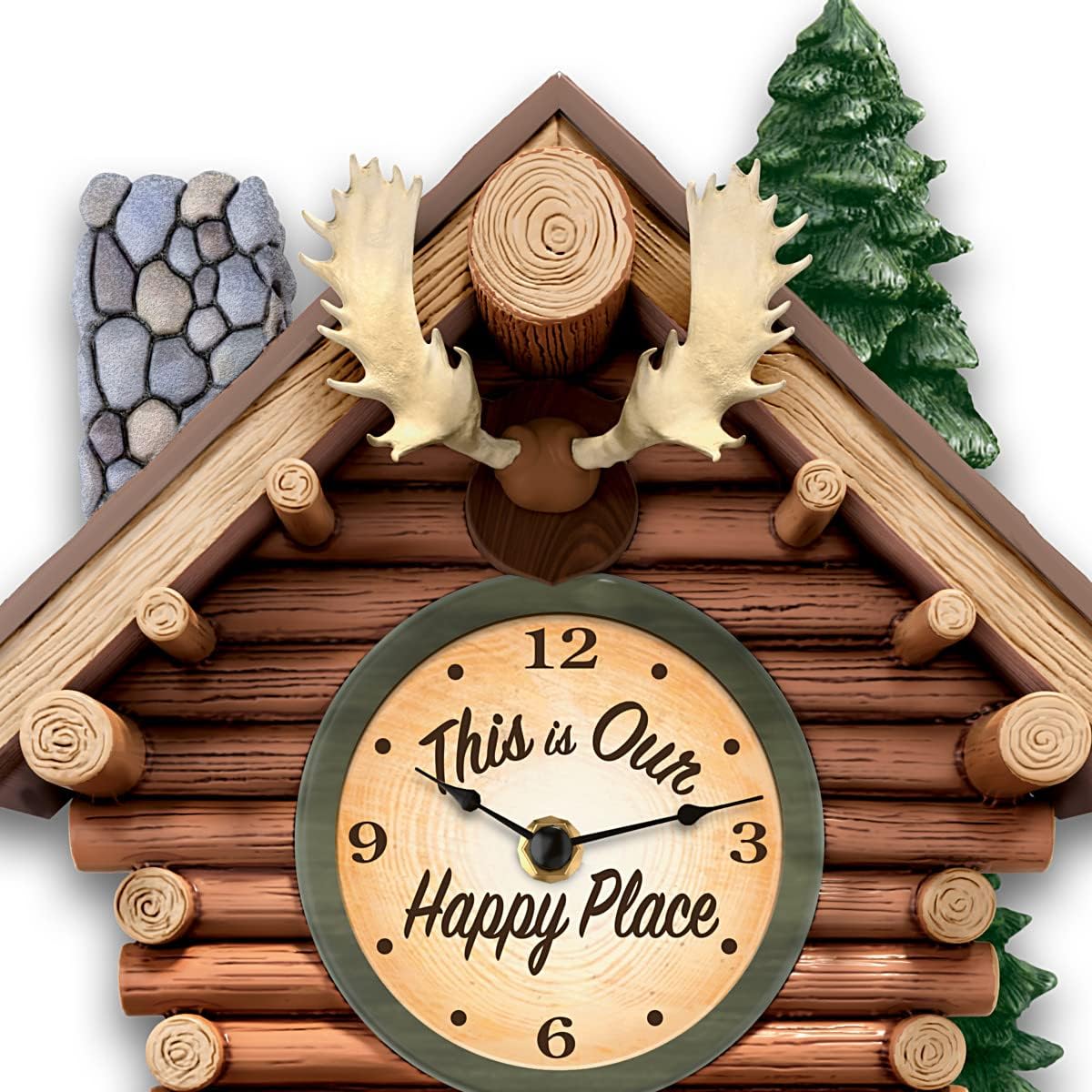 The Bradford Exchange Cabin Retreat Illuminated Wall Clock Featuring Incredible Details Including an Adirondack Chair, Fishing Gear & Hanging Weights Shaped Like Pinecones