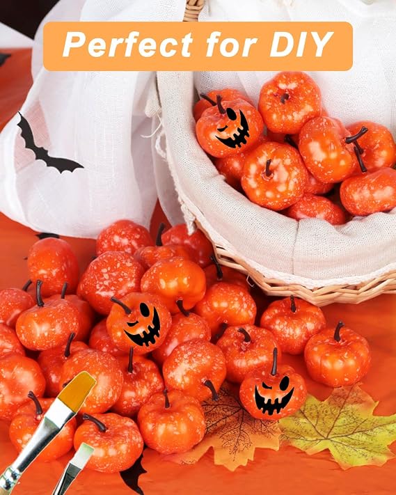 vensovo 40 Pcs Mini Artificial Orange Pumpkins, Plastic Foam Small Craft Pumpkins for Halloween, Fall, Thanksgiving Decor, DIY Decoration for Home, Table, Wreath, Wedding Party