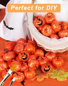 vensovo 40 Pcs Mini Artificial Orange Pumpkins, Plastic Foam Small Craft Pumpkins for Halloween, Fall, Thanksgiving Decor, DIY Decoration for Home, Table, Wreath, Wedding Party