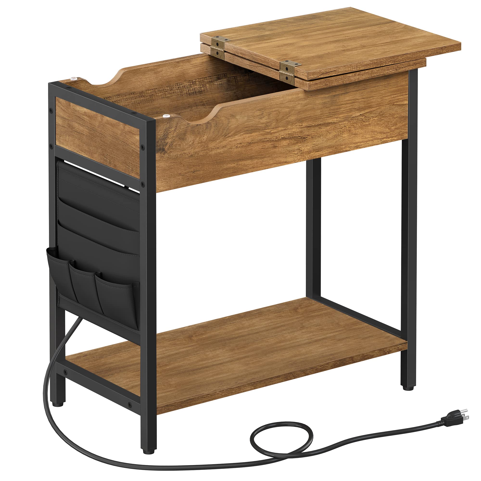 VASAGLE Side Table with Storage, End Table with USB Ports and Outlets