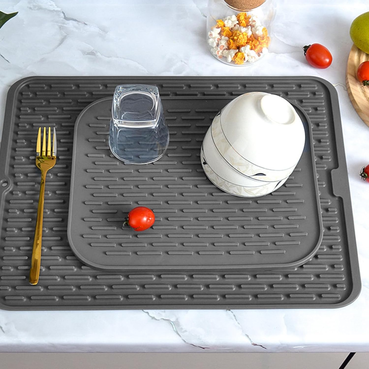 Silicone Rectangular Dish Drying Mat Heat Insulation Anti Slip Kitchen Counter (Small Size)