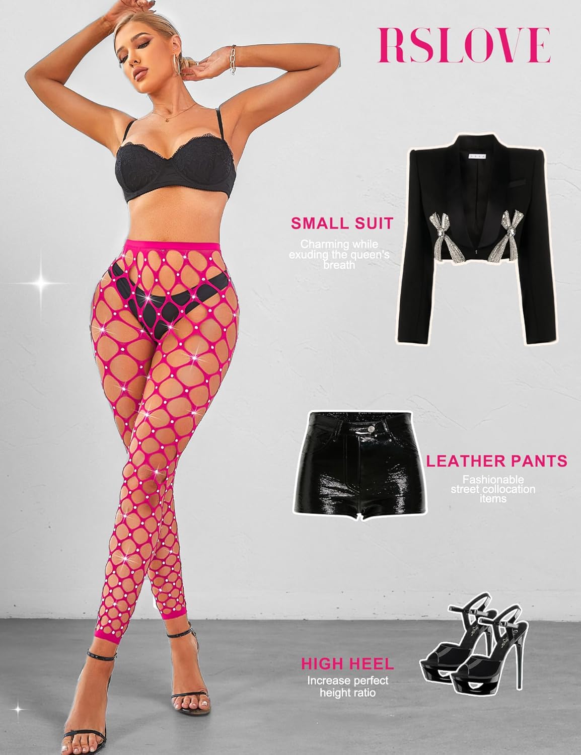 RSLOVE Women Sexy High Waist Tights Rhinestone Sparkle Fishnet Stockings Pantyhose Leggings Lingerie Pants - Image 3